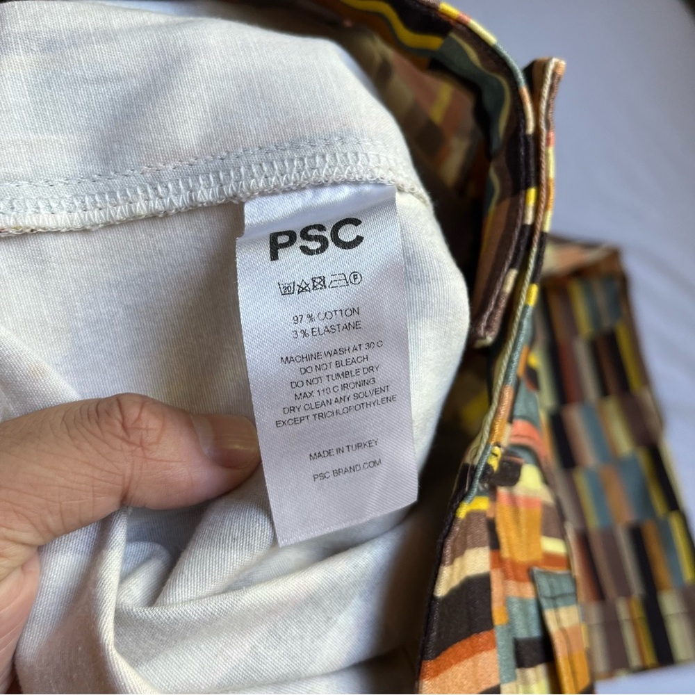PSC yellow cream multicolor geo block print wide leg boot cut pants - Picture 7 of 7